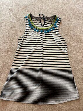 Anthropologie One September Pom-Pom Striped Tank Top | Size S | Navy & White